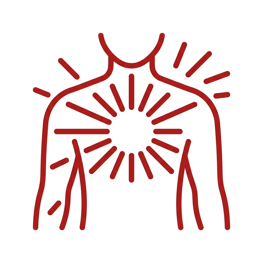 Pain spreading to arm, jaw or back